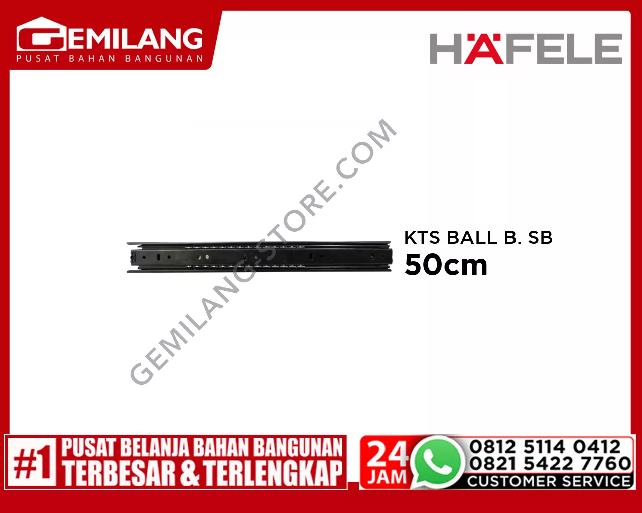 HAFELE KTS BALL BEARING SLIDE BLACK 50cm (42225516)