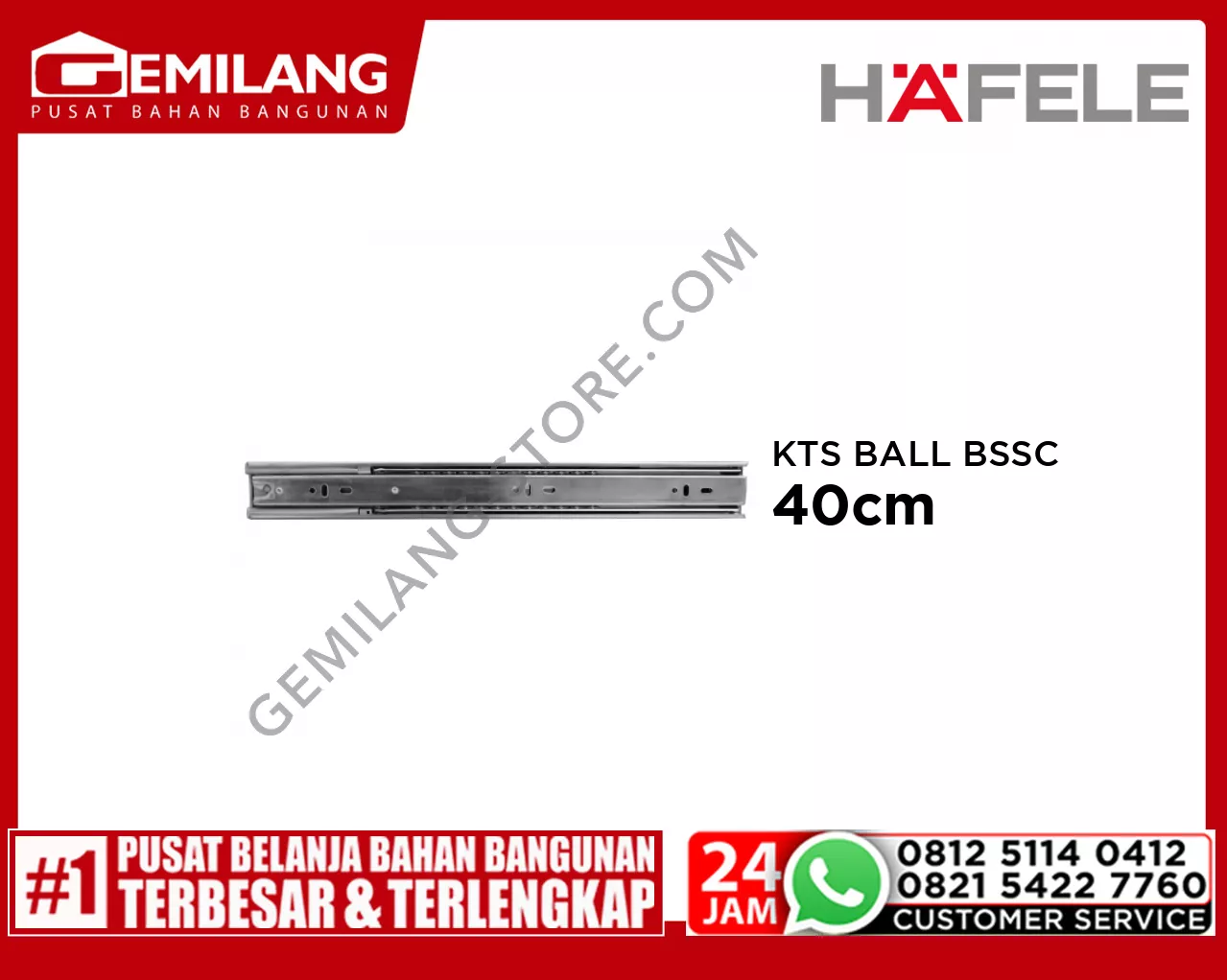 HAFELE KTS BALL BEARING SLIDE SOFT CLOSE GALV 40cm (43224983)
