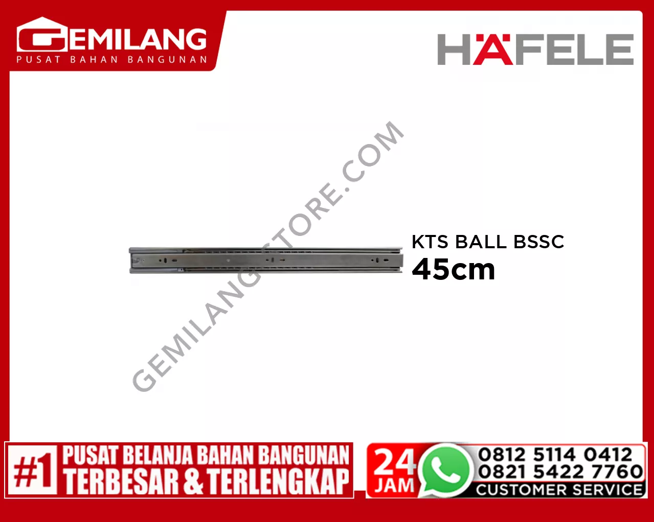 HAFELE KTS BALL BEARING SLIDE SOFT CLOSE GALV 45cm (43224984)