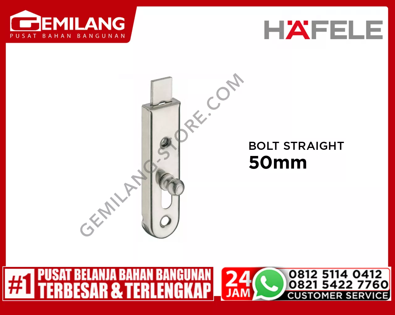 HAFELE BOLT STRAIGHT ST.NI.PL 50mm (25101106)