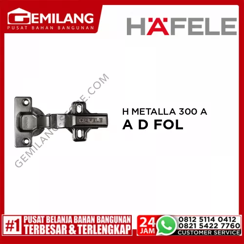 HAFELE HINGE METALLA 300 A D FOL 110 48/6S + C.MOUNT PL MET A ST.S 0mm (31530706,31598590,31559000)