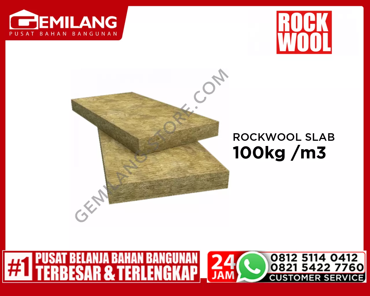 ROCKWOOL SLAB 50 x 600 x 1200mm 100kg /m3