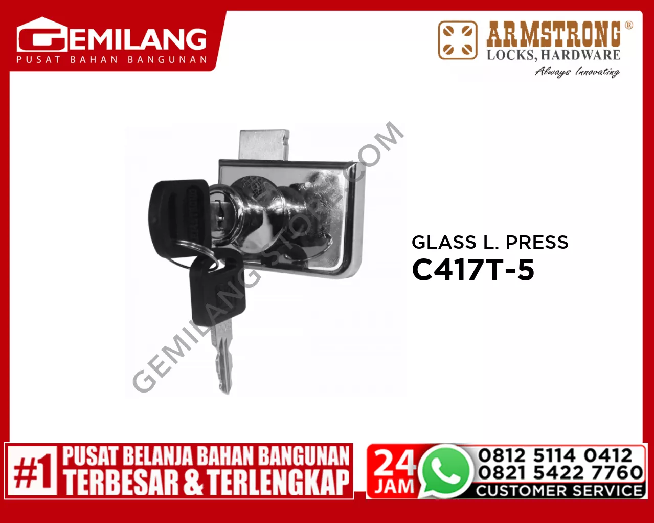 ARMSTRONG GLASS LOCK PRESS C417T-5 DOUBLE RECTANGLE 5-6mm CH ZINC ALLOY