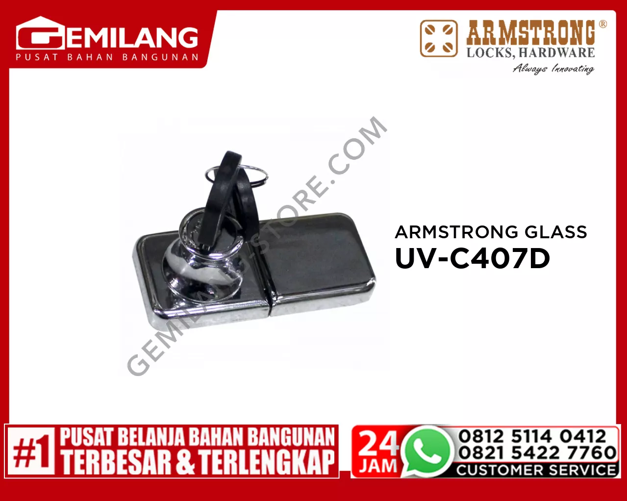 ARMSTRONG GLASS LOCK UV-C407D SQUARE DOUBLE 22 CH ZINC ALLOY