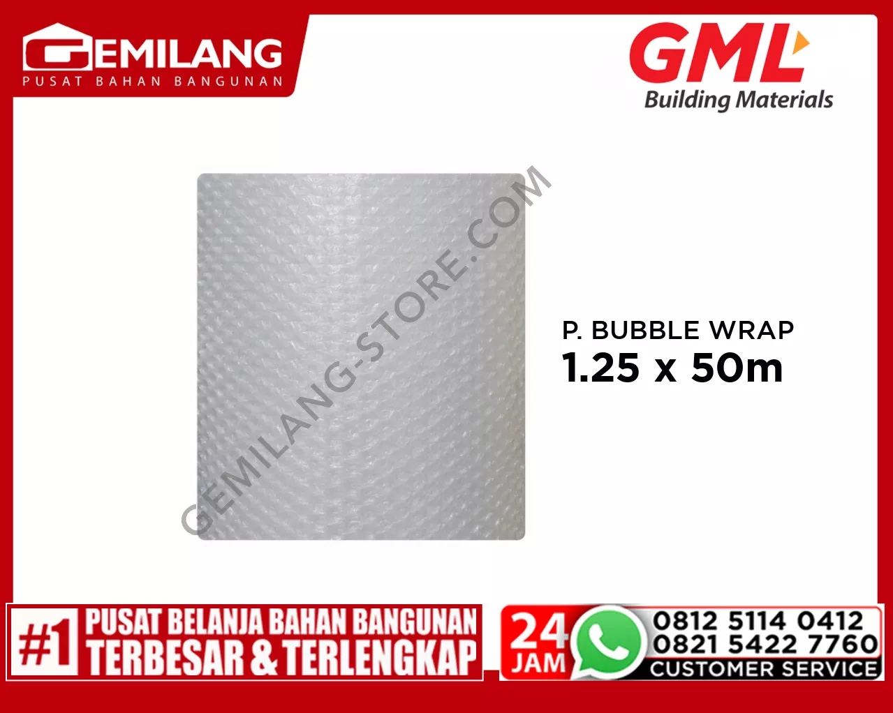 GML PLASTIK BUBBLE WRAP PUTIH 1.25x50m/mtr
