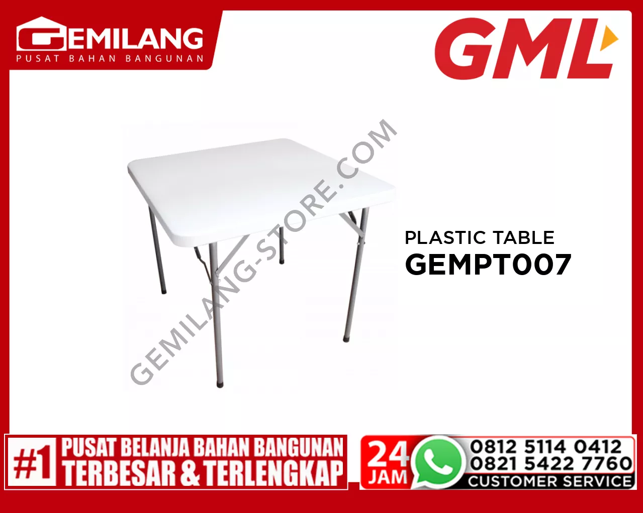 GML SQUARE FOLDING PLASTIC TABLE GEMPT007