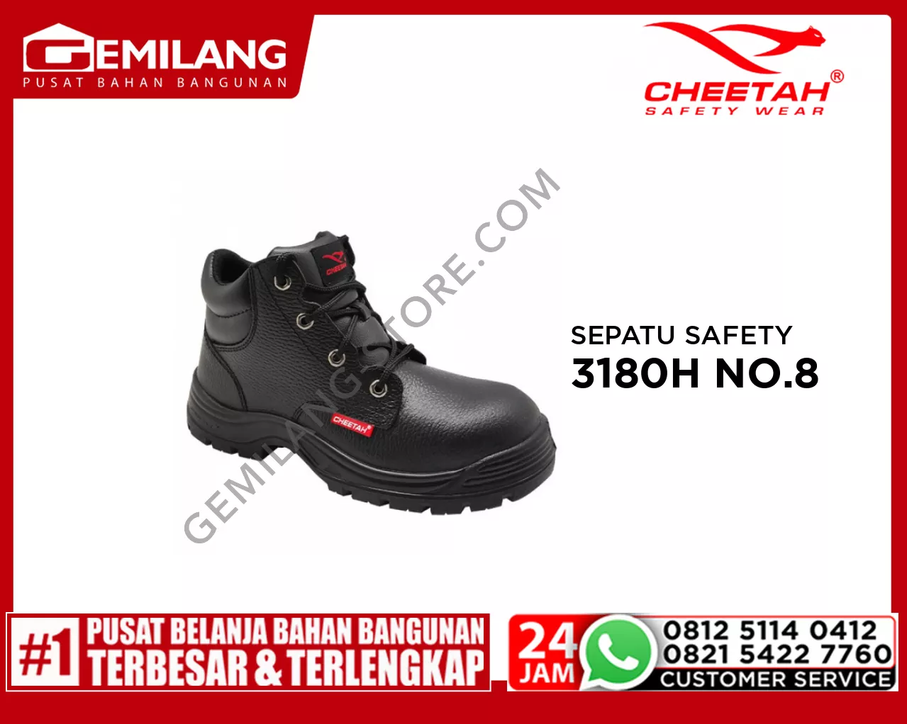 CHEETAH SEPATU SAFETY 3180H MID CUT LACE UP BOOTS NO.8