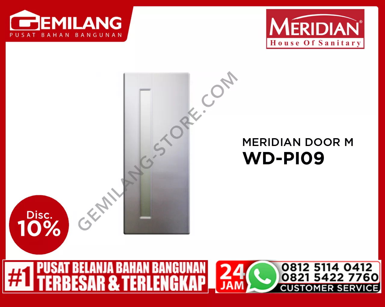 MERIDIAN DOOR MDF LEAF ASH WHITE WD-PI09 (82 x 210 x 4cm)
