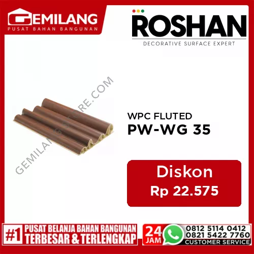 ROSHAN WPC FLUTED PLATINUM WAVE SERIES FOR INDOOR WALNUT BROWN PW-WG 35 (2900 x 233 x 53mm)