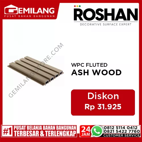 ROSHAN WPC FLUTED PREMIUM FOR OUTDOOR ASH WOOD (2900 x 219 x 26mm)