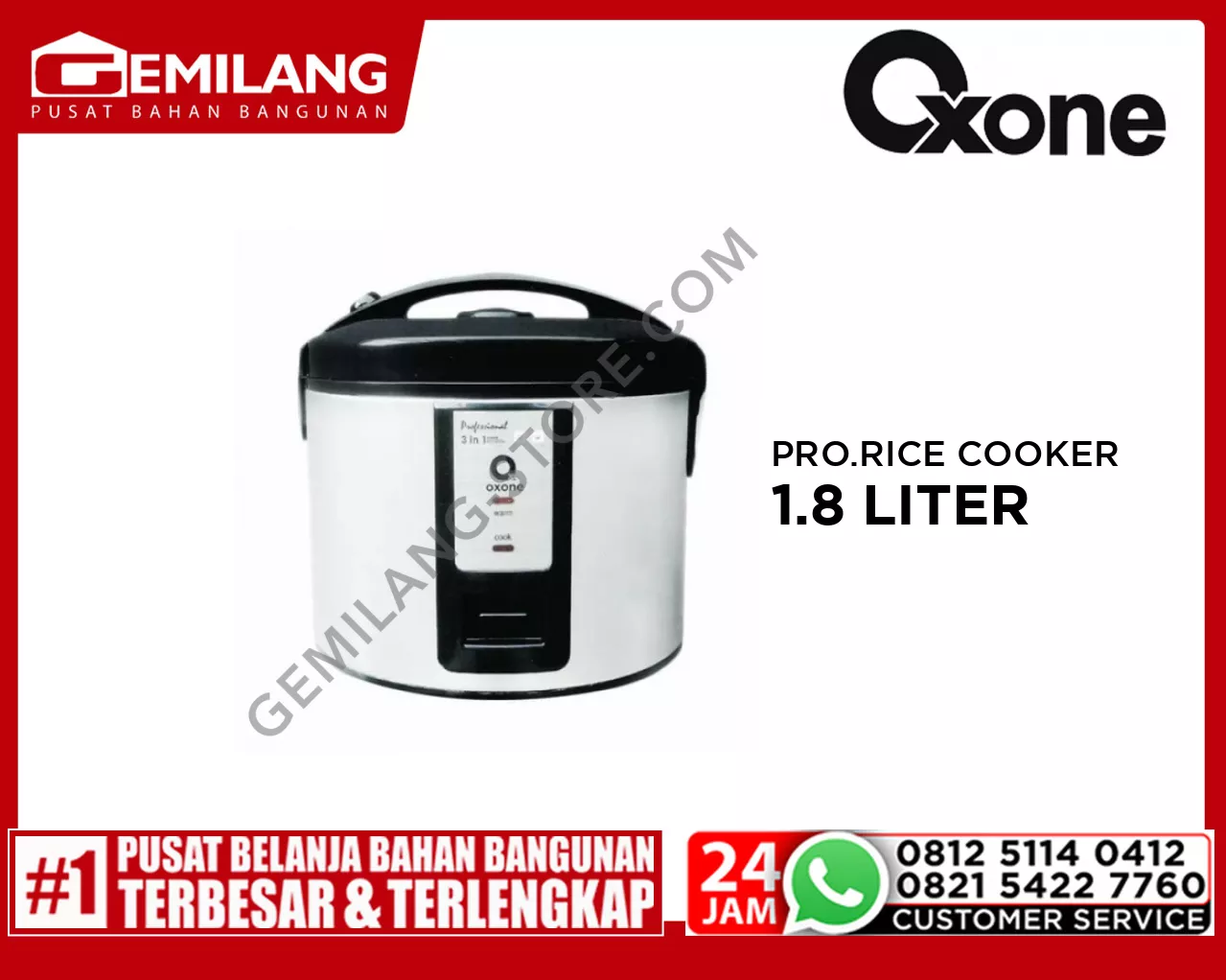 OXONE PROFESSIONAL RICE COOKER 1.8ltr OX-252
