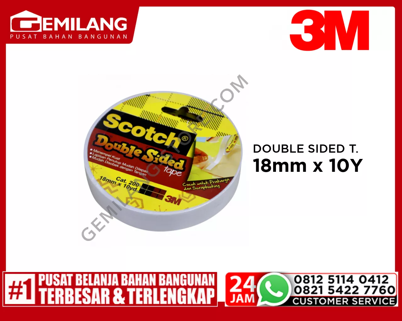 3M SCOTCH DOUBLE SIDED TAPE 18mm x 10 Y 200