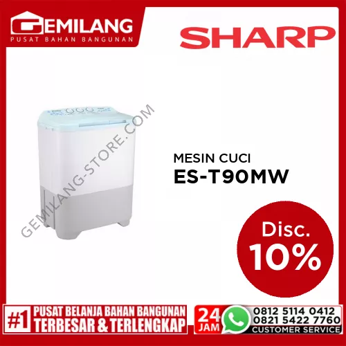 SHARP MESIN CUCI 2 TABUNG ES-T90MW KAPASITAS 8kg WASH 350w SPIN 85w (855x 495 x 945)