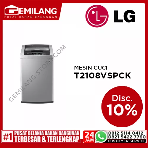 LG MESIN CUCI 1 TABUNG T2108VSPCK KAPASITAS 8kg 150w (540 x 540 x 850)