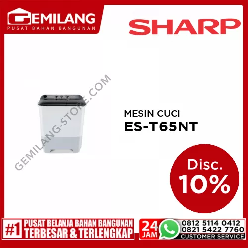 SHARP MESIN CUCI 2 TABUNG ES-T65NT-GY KAPASITAS 6kg WASH 320w SPIN 99w (420 x 744 x 897)