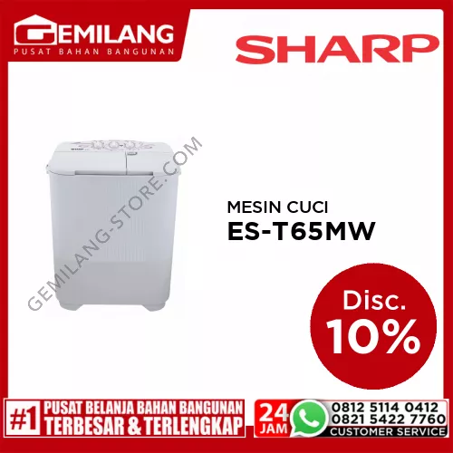 SHARP MESIN CUCI 2 TABUNG ES-T85NT-PK KAPASITAS 8kg WASH 350w SPIN 105w (855 x 495 x 995)