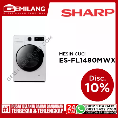 SHARP MESIN CUCI 1 TABUNG ES-FL1480-MWX KAPASITAS 8kg 2000w (595 x 470 x 850)