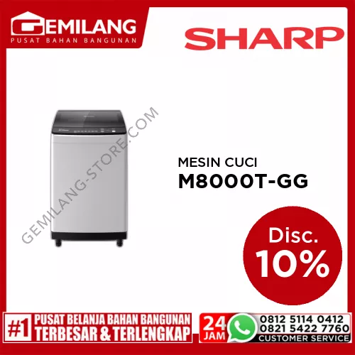 SHARP MESIN CUCI 1 TABUNG ES M8000P-GG KAPASITAS 8kg 320w (530 x 585 x 956)