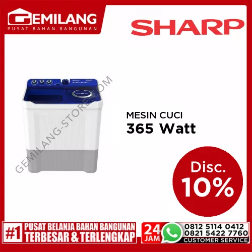 SHARP MESIN CUCI 2 TABUNG ES-T1490-WA BL KAPASITAS 14kg WASH 365w SPIN 180w (921 x 1065 x551)