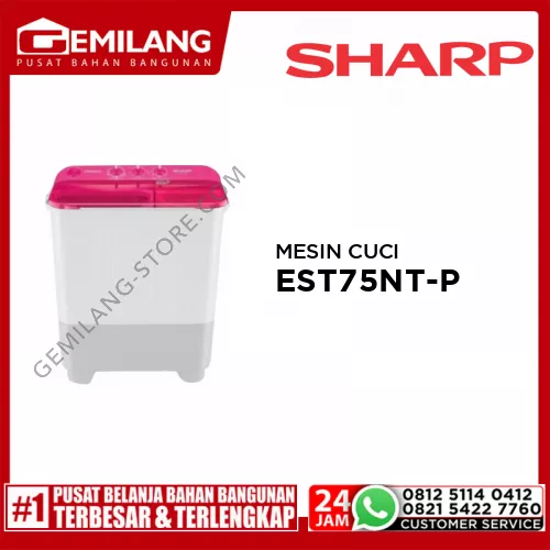 SHARP MESIN CUCI 2 TABUNG ES-T75NT-PK KAPASITAS 7kg WASH 320w SPIN 99w (783 x 437 x 962)