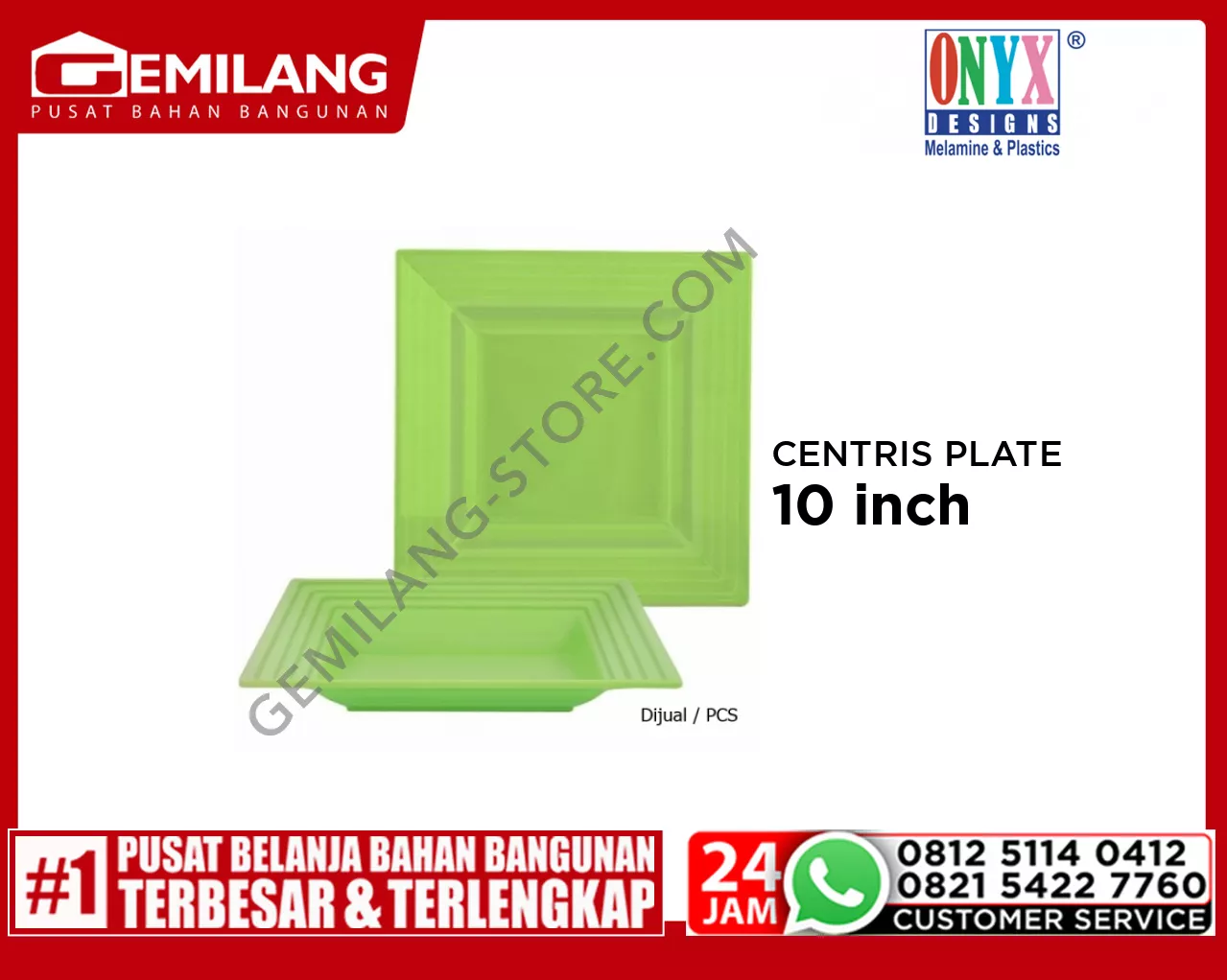 ONYX CENTRIS SQUARE PLATE LIME CFD10AAE.LGR01 10inch