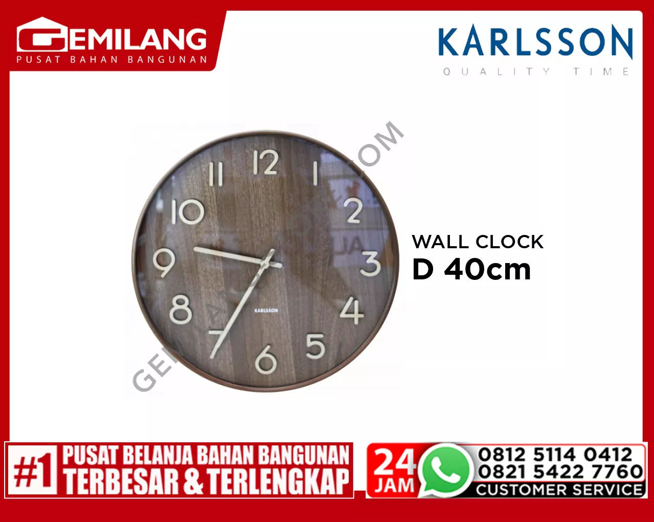 KARLSSON WALL CLOCK PURE MEDIUM DARK BASSWOOD D 40cm KA5809DW