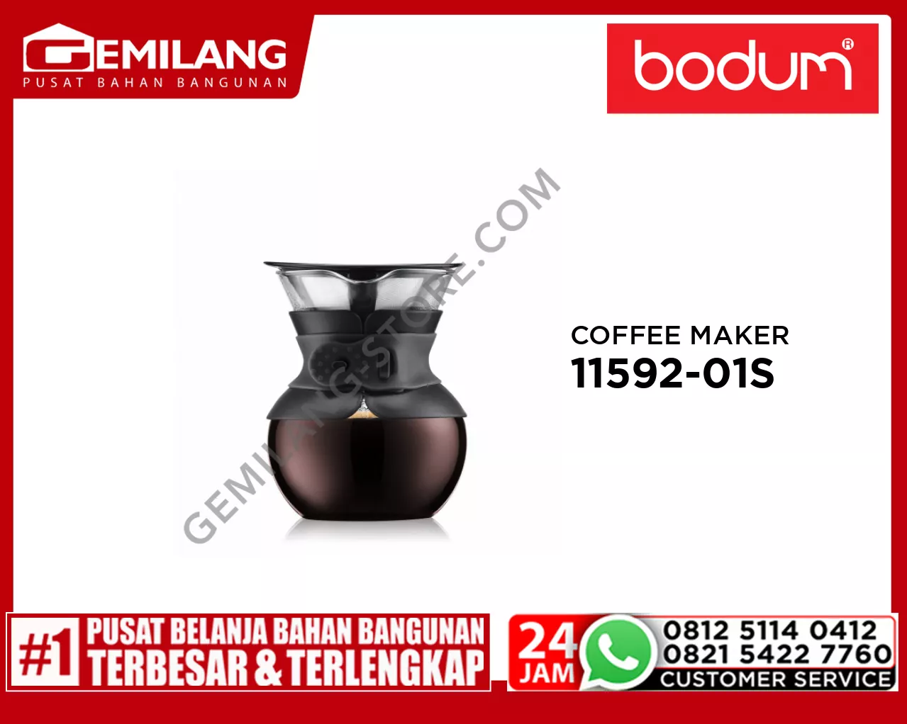 BODUM POUR OVER COFFEE MAKER WITH PERMANENT FILTER 17OZ 11592-01S