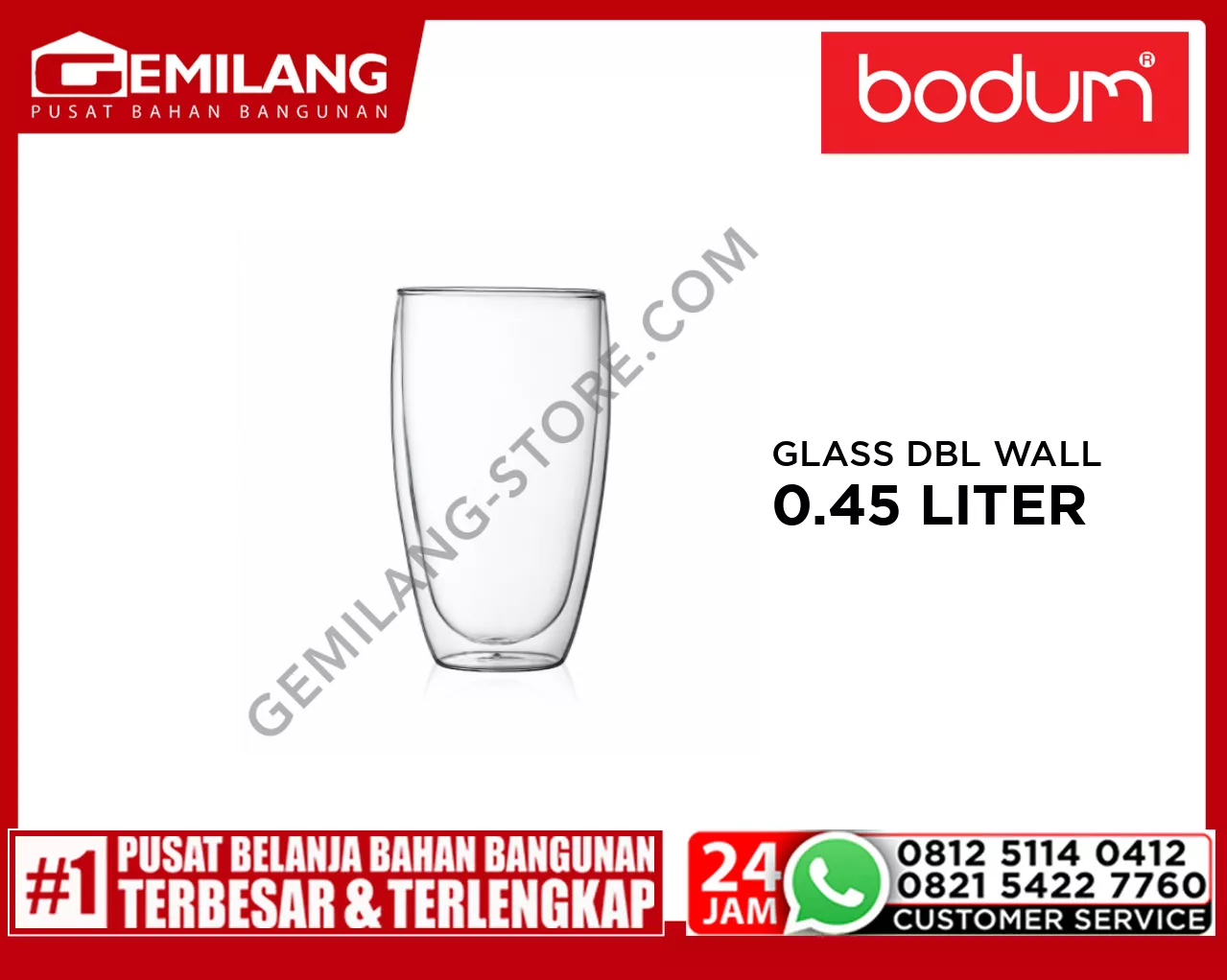 BODUM PAVINA GLASS DOUBLE WALL LARGE TRANSPARENT 0.45ltr 15oz BDM4560-10