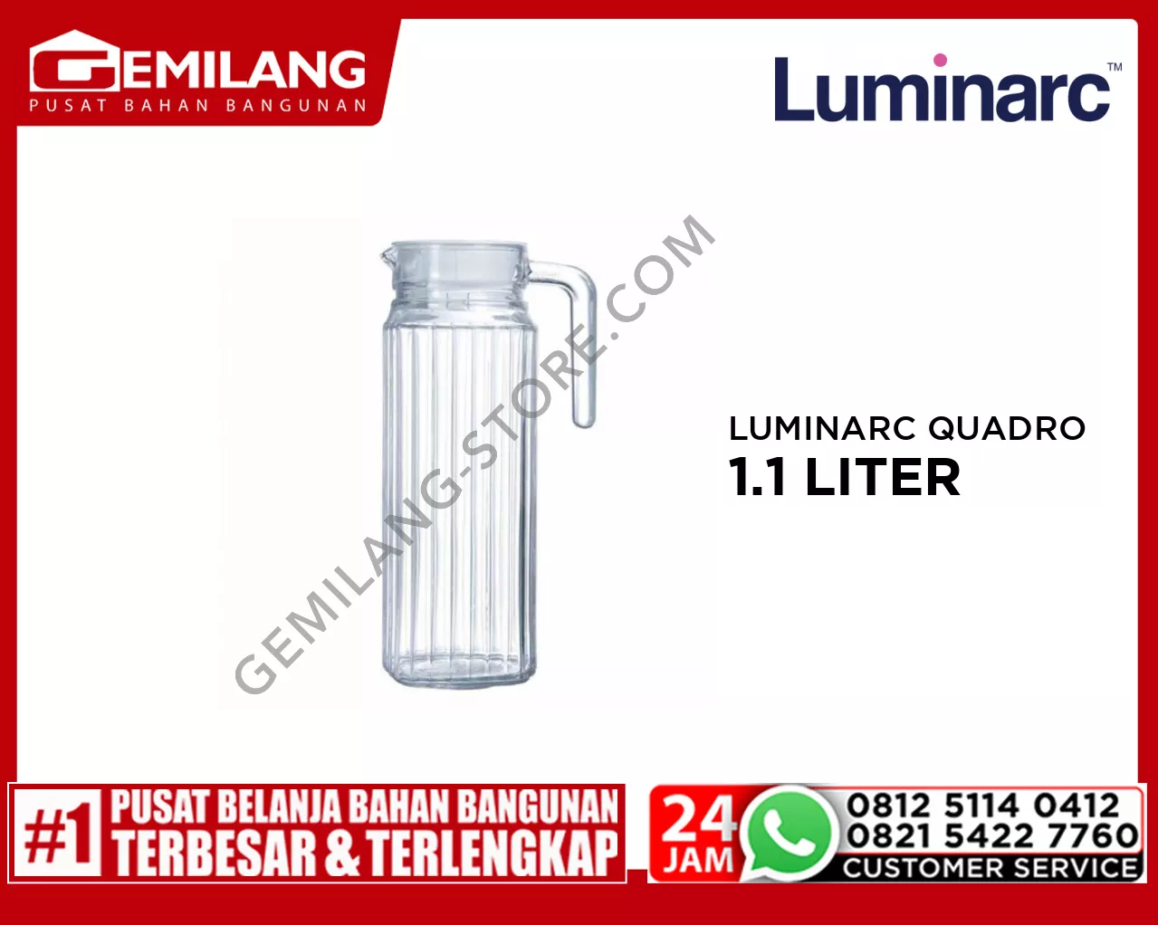LUMINARC QUADRO JUG + LID 1.1ltr