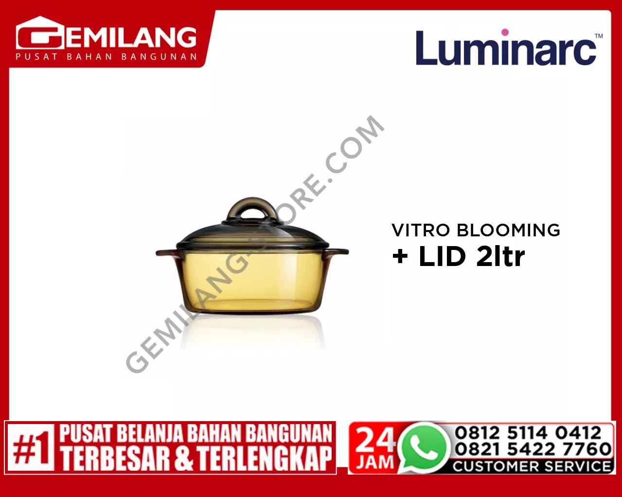 LUMINARC VITRO BLOOMING AMBER CASSEROLE + LID 2ltr