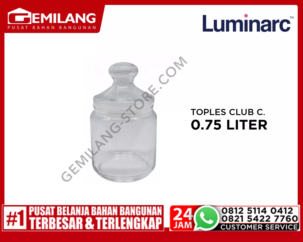 LUMINARC TOPLES CLUB CLEAR 0.75ltr