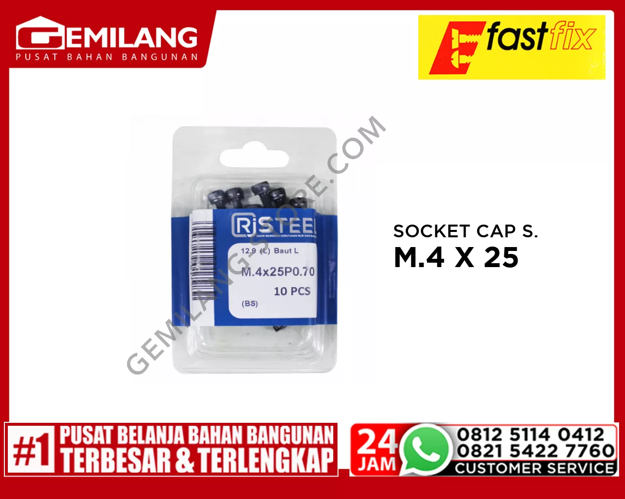 FAST FIX SOCKET CAP SCREW M.4 X 25 10pc/PAK